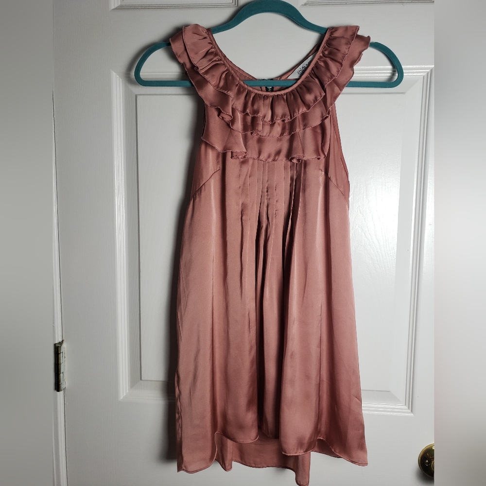 Tramp Pink Chiffon Ruffle Sleeveless Tunic Top